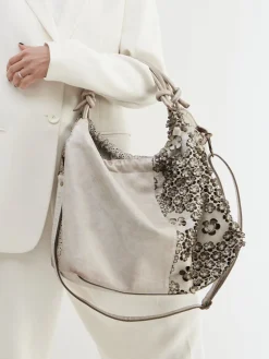 – Hobo Bag aus Leder mit Floraldetails-Alchimia Online