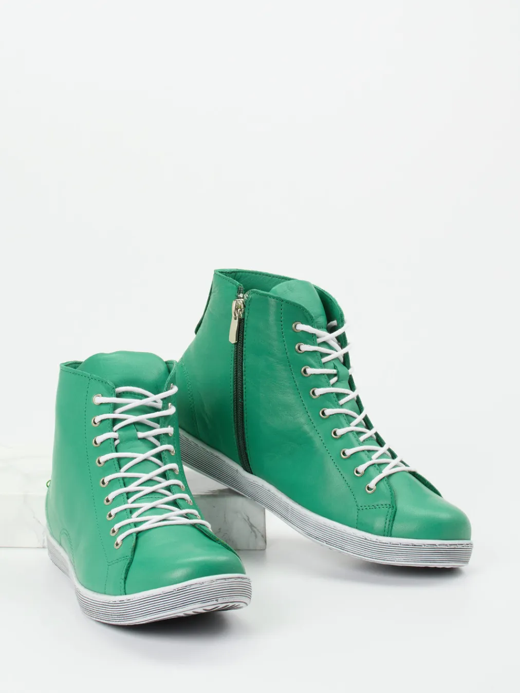 – High-Top Sneaker aus Kalbleder smaragd-Andrea Conti Clearance