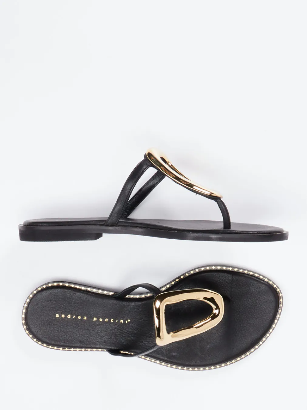 – Zehentrenner aus Leder mit Gold-Applikation-Andrea Puccini Clearance