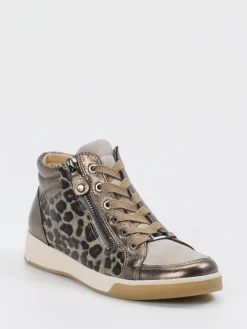 – Mid-Top Sneaker aus geprägtem Leder bronze-Ara Discount