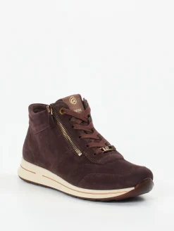 – Schnürstiefelette aus Veloursleder dunkelbraun-Ara New