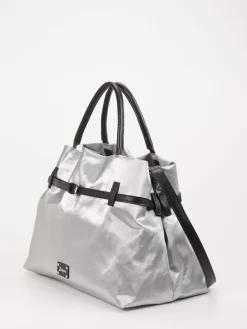 – Shopper Bag aus Leinen-Kunstleder Silber-AU 79 Clearance
