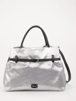 – Shopper Bag aus Leinen-Kunstleder Silber-AU 79 Clearance