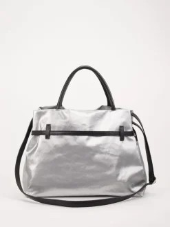 – Shopper Bag aus Leinen-Kunstleder Silber-AU 79 Clearance