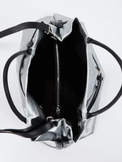 – Shopper Bag aus Leinen-Kunstleder Silber-AU 79 Clearance