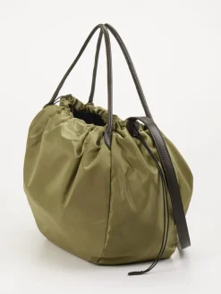 – Shopper Bag aus Nylon und Kalbleder oliv-AU 79 Outlet