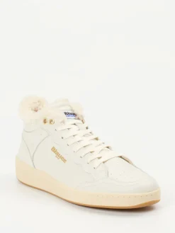 – Mid-Top Sneaker aus Kalbleder creme-Blauer