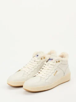 – Mid-Top Sneaker aus Kalbleder creme-Blauer