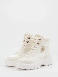 – Schnürboots aus glänzendem Textil-Blauer Sale