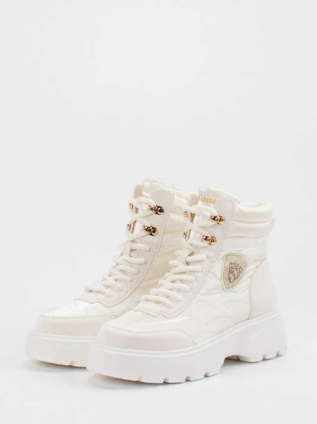 – Schnürboots aus glänzendem Textil-Blauer Sale