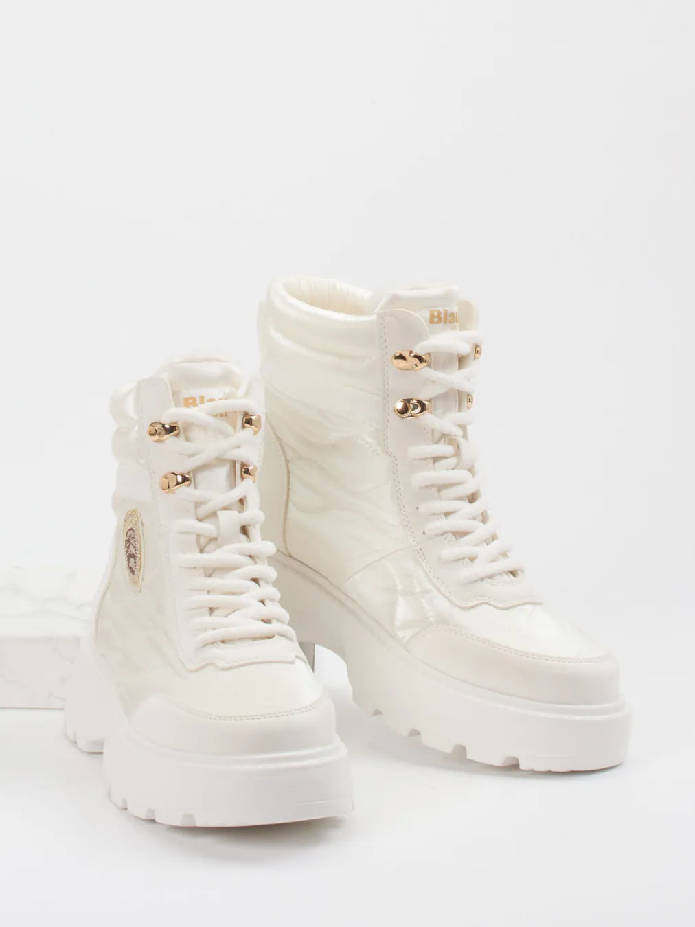 – Schnürboots aus glänzendem Textil-Blauer Sale