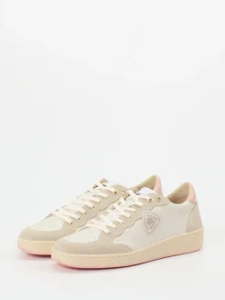 – Sneaker aus Veloursleder in Creme-Blauer Online