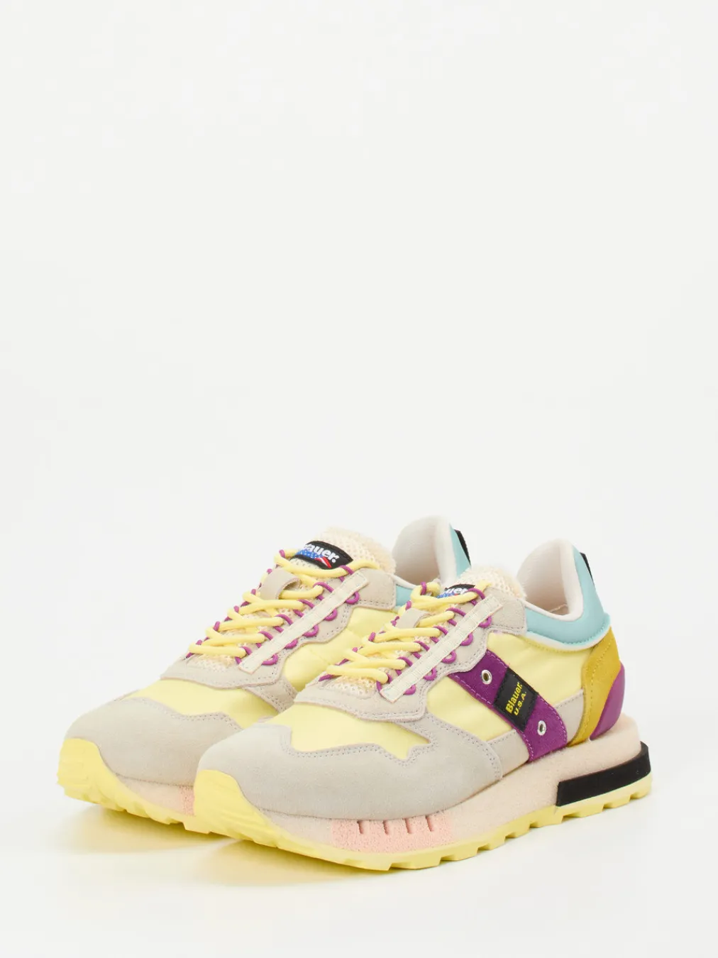 – Sneaker aus Veloursleder und Nylon Pastellgelb-Blauer