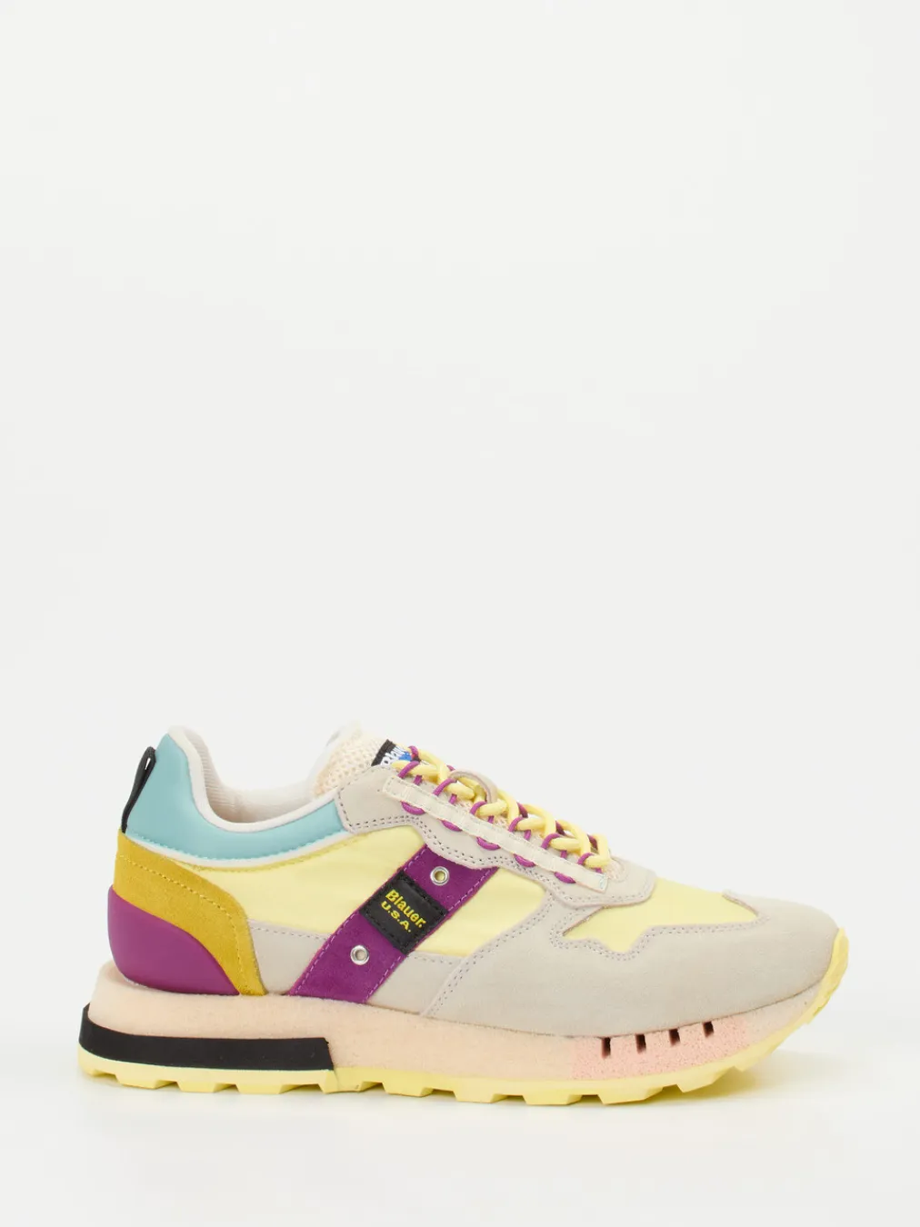 – Sneaker aus Veloursleder und Nylon Pastellgelb-Blauer