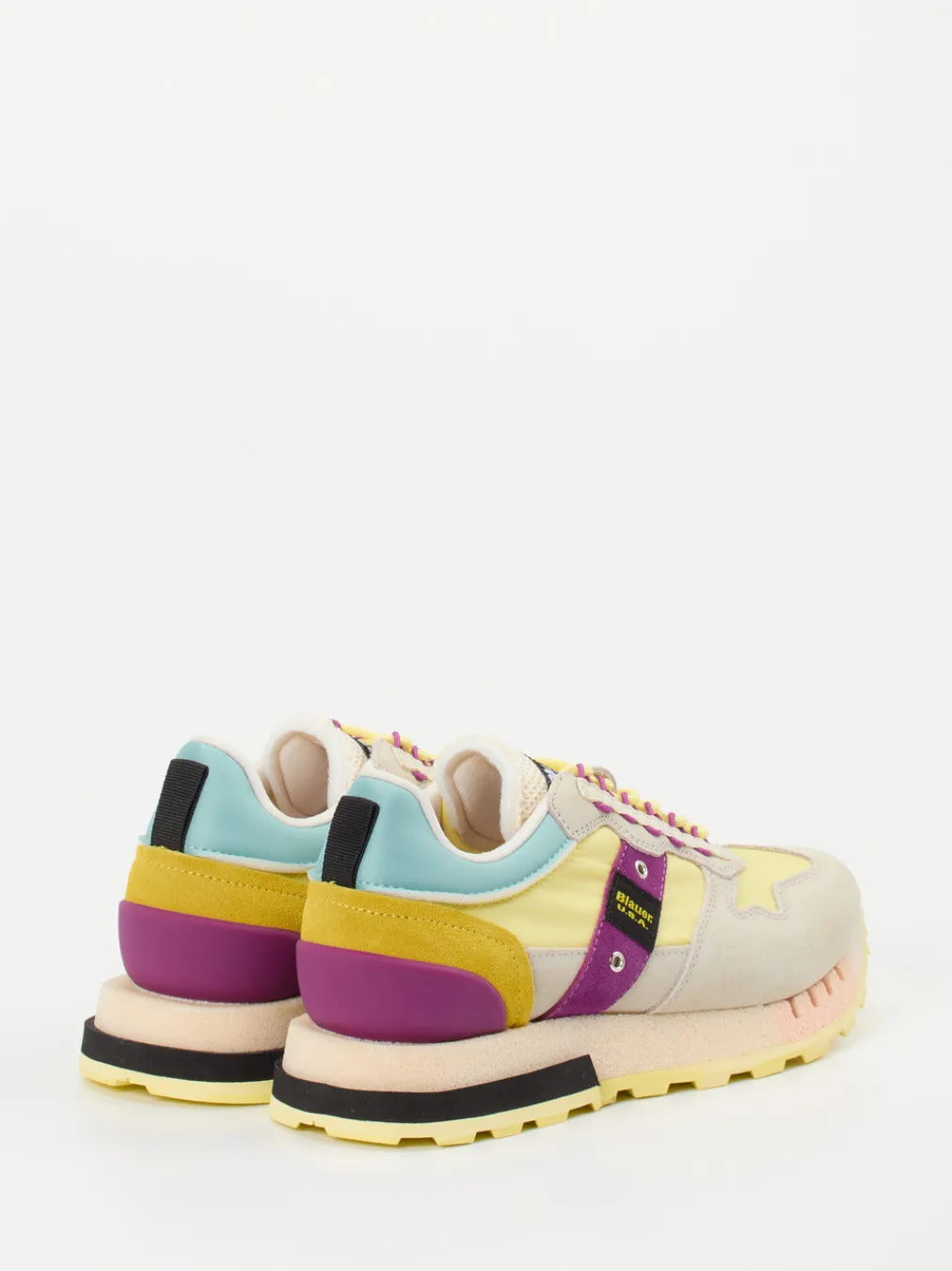 – Sneaker aus Veloursleder und Nylon Pastellgelb-Blauer