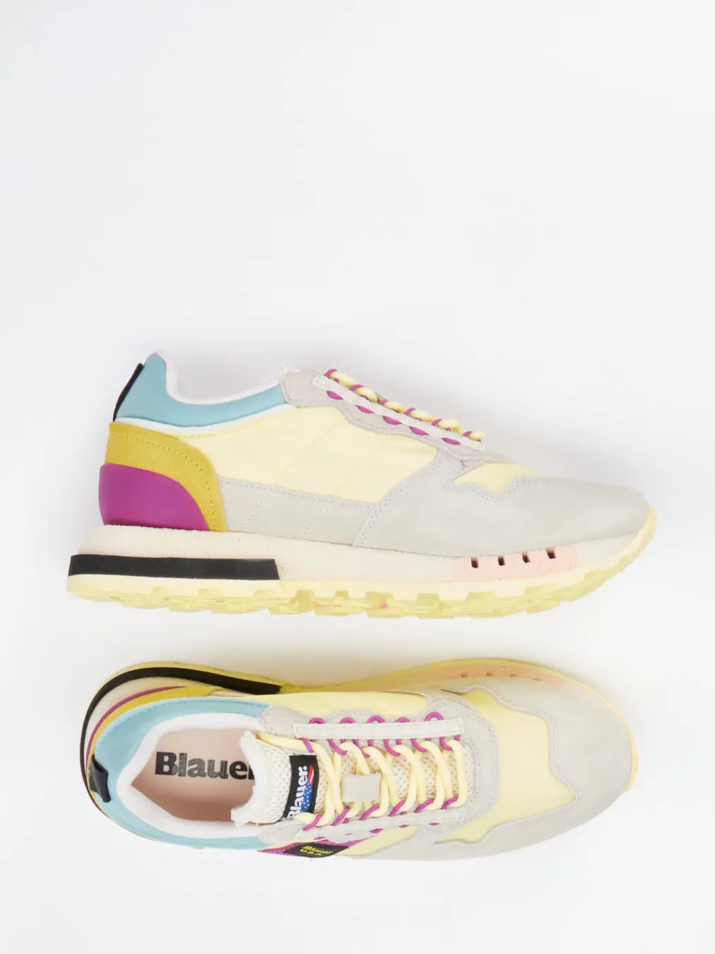 – Sneaker aus Veloursleder und Nylon Pastellgelb-Blauer