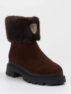 – Stiefelette aus Veloursleder dunkel-Blauer Discount