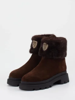 – Stiefelette aus Veloursleder dunkel-Blauer Discount