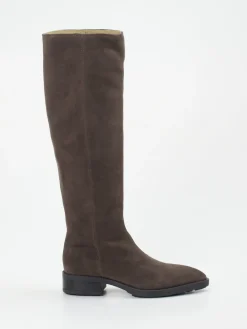 – Kniehohe Stiefel aus Veloursleder Dunkelbraun-Copenhagen Clearance