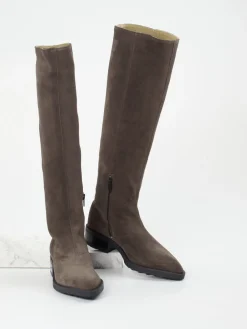 – Kniehohe Stiefel aus Veloursleder Dunkelbraun-Copenhagen Clearance