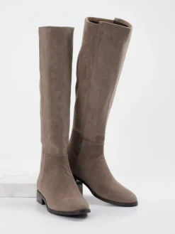 – Kniehohe Stiefel aus Veloursleder Taupe-Di Lauro Hot