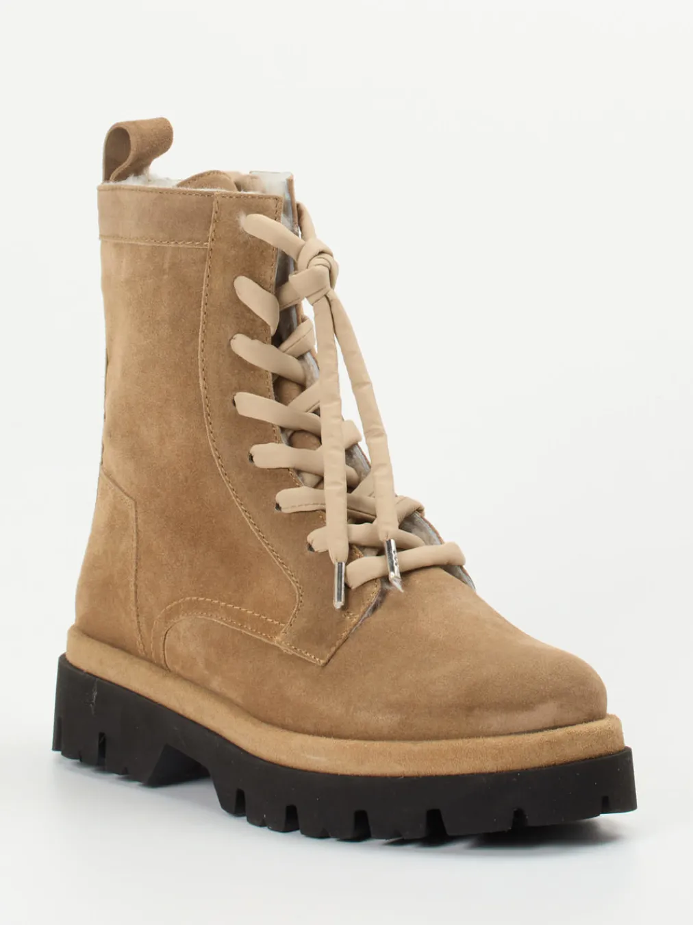 – Schnürboots aus Veloursleder in Beige-Donna Carolina Outlet