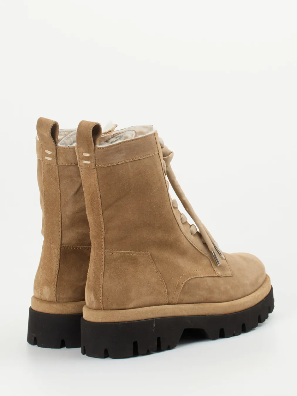 – Schnürboots aus Veloursleder in Beige-Donna Carolina Outlet