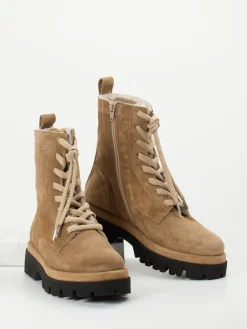 – Schnürboots aus Veloursleder in Beige-Donna Carolina Outlet