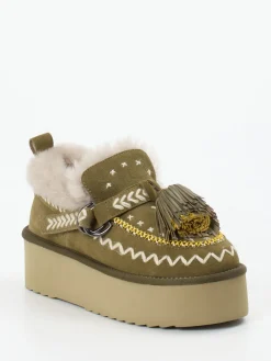 – Plateau-Loafer aus Veloursleder olivgrün-Elena Iachi Clearance