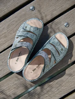 – Komfortsandale aus geprägtem Leder silbergrau-Finn Comfort Discount