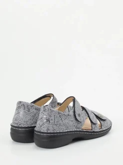 – Komfortsandale aus geprägtem Leder silbergrau-Finn Comfort Discount