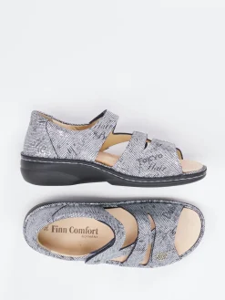 – Komfortsandale aus geprägtem Leder silbergrau-Finn Comfort Discount