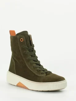 – Schnürstiefelette aus Veloursleder Oliv-Gabor Comfort