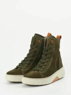 – Schnürstiefelette aus Veloursleder Oliv-Gabor Comfort