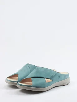 – Komfort-Pantolette aus Veloursleder Aquamarin-Hartjes