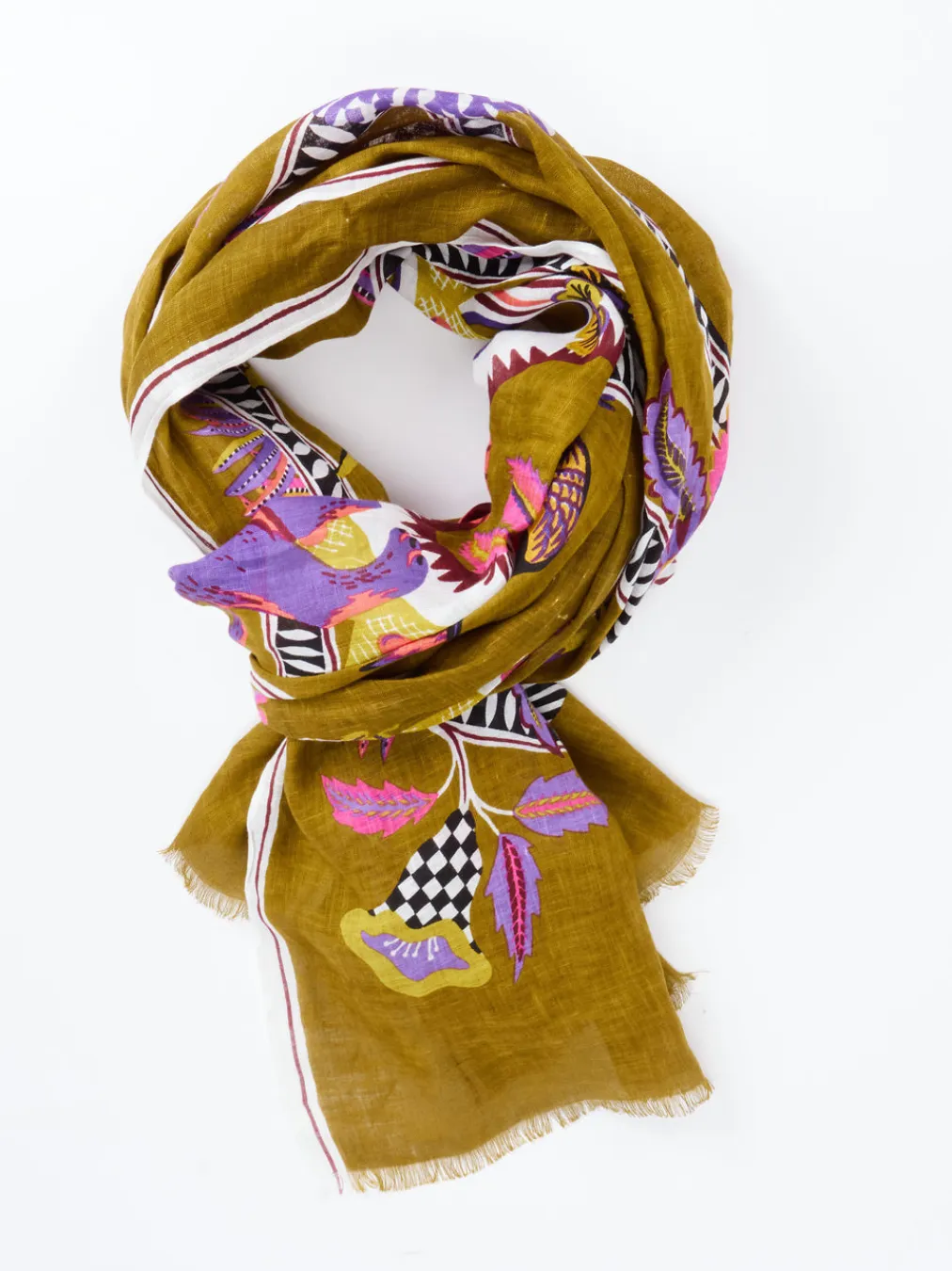 – Schal aus Leinen mit Print in Olivgrün-Inouitoosh Sale