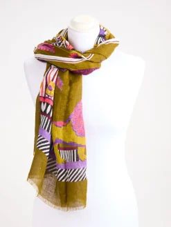 – Schal aus Leinen mit Print in Olivgrün-Inouitoosh Sale