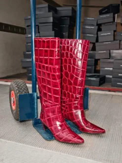 – Kniehohe Stiefel aus geprägtem Leder Bordeaux-Konstantin Starke Hot