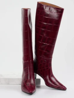 – Kniehohe Stiefel aus geprägtem Leder Bordeaux-Konstantin Starke Hot