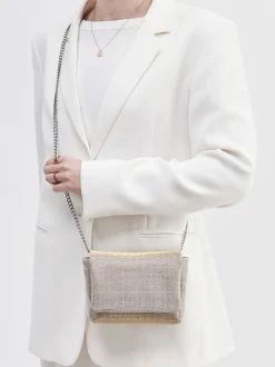 – Schultertasche aus Textil Champagner-Konstantin Starke