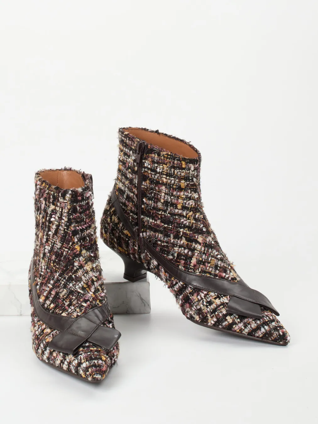 – Stiefelette aus Bouclé und Leder dunkelbraun-Konstantin Starke Sale