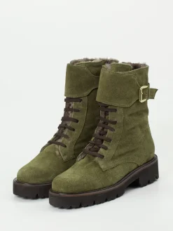 – Schnürstiefelette aus Veloursleder oliv-Mannori Online