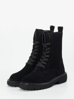 – Schnürboots aus Veloursleder-Maripé