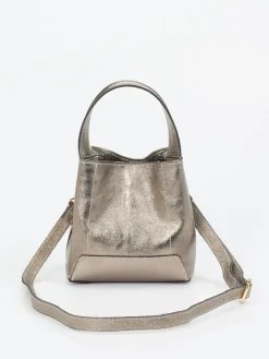– Mini-Bucket-Bag aus Leder metallic-Marlon Firenze Outlet