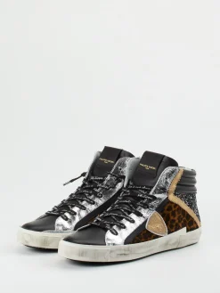 – High-Top Sneaker aus Leder mit Glitzer-Philippe Model Hot