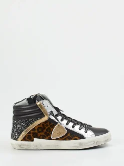 – High-Top Sneaker aus Leder mit Glitzer-Philippe Model Hot