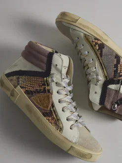 – High-Top Sneaker aus geprägtem Leder beige-Philippe Model Discount