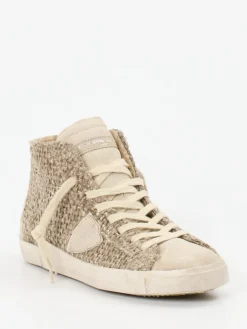 – High-Top Sneaker aus Velour/Textil Taupe-Philippe Model Discount