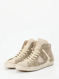 – High-Top Sneaker aus Velour/Textil Taupe-Philippe Model Discount