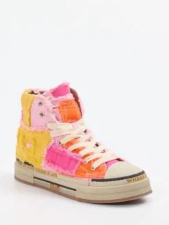 – High-Top Sneaker aus Textil Patchwork-Rebecca White Sale